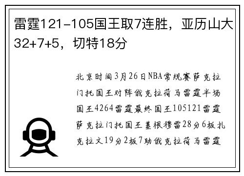 雷霆121-105国王取7连胜，亚历山大32+7+5，切特18分